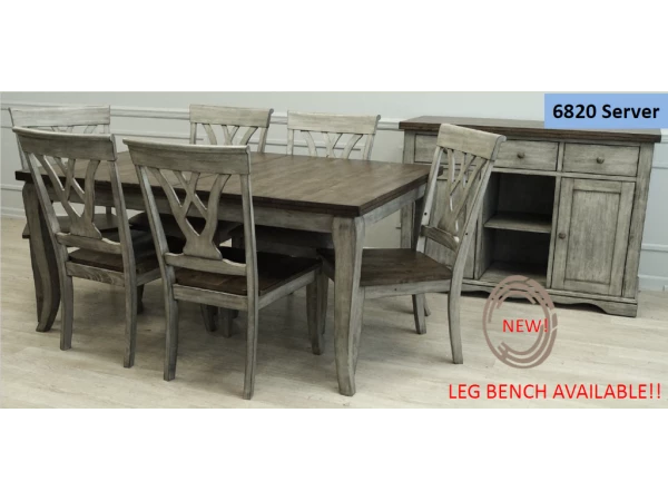 All Wood Table and Chairs Light Grey Finish and Rustic Brown Top 6800/6801 Dining Sets All Wood Furniture
