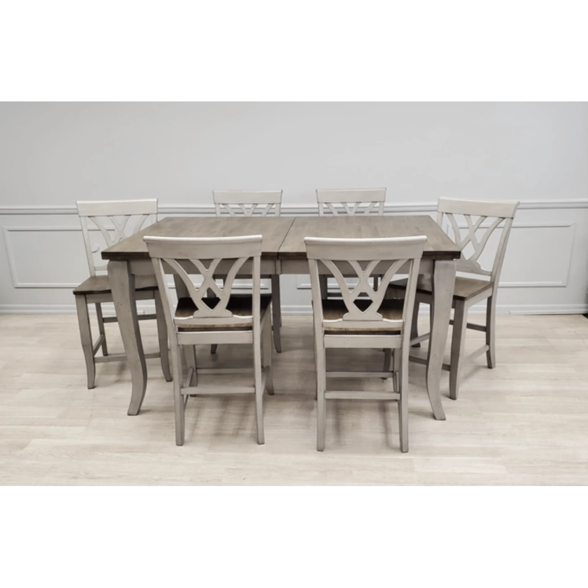 Solid Wood Table w/Light Grey Finish & Rustic Brown Top 5800/5801 Dining Sets All Wood Furniture 9