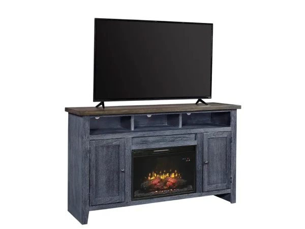 Eastport 65″ Malta Blue Fireplace Console Entertainment Stands Aspen Home