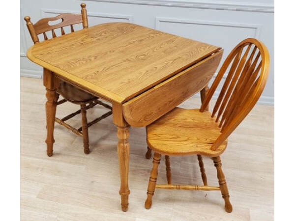 Oak Laminate Top Drop Leaf Table w/ 2 Chairs Group# 131 Dining Sets All Wood Furniture 9