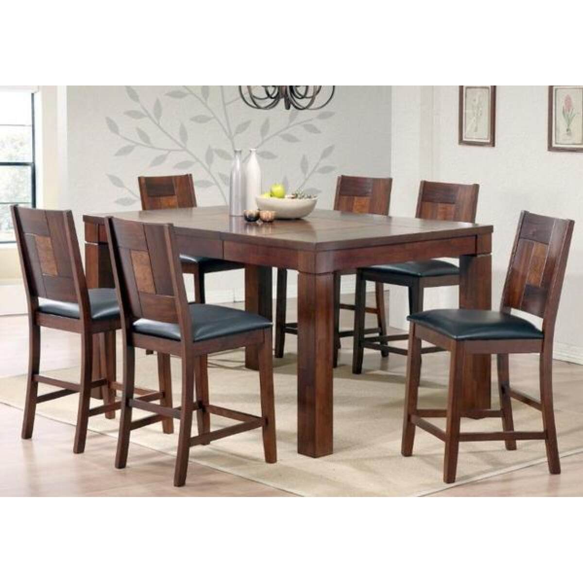 Walnut & Ash Burl Table with 4 Chairs Group# 105 Dining Sets All Wood Furniture 9