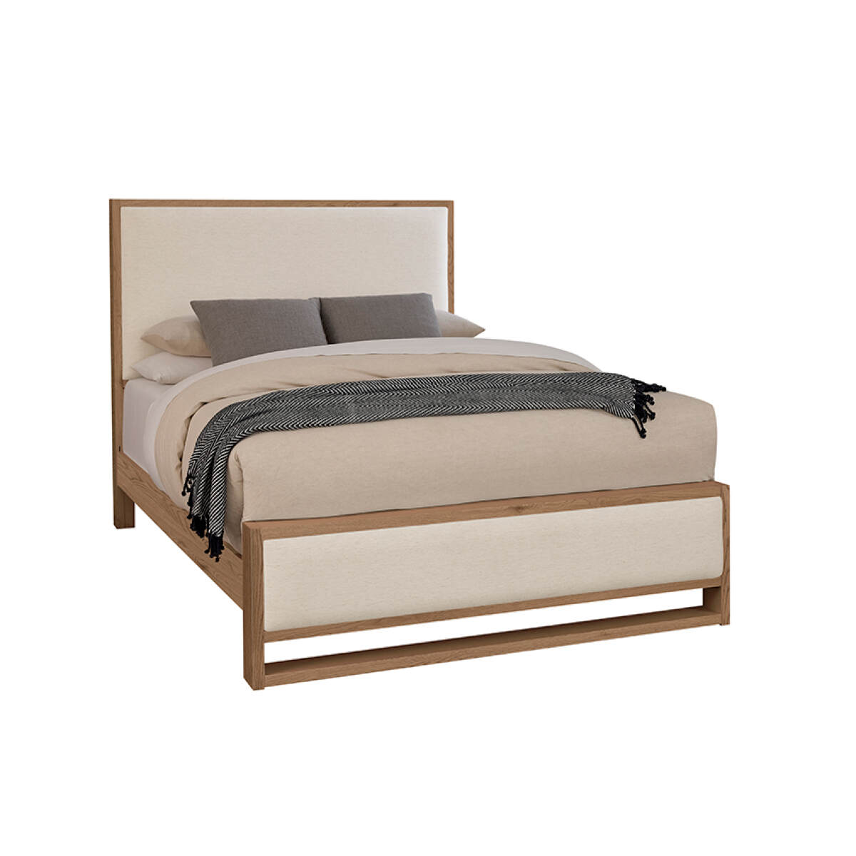 09300b9e1612fb4eb89fa42a0828302c Lodge & Loft Wood Trim Upholstered Bed - Ivory Cream Fabric - 842-551I-155I-922; 842-661I-166I-922-MS1; 842-661I-166I-944-MS1 - Image 1