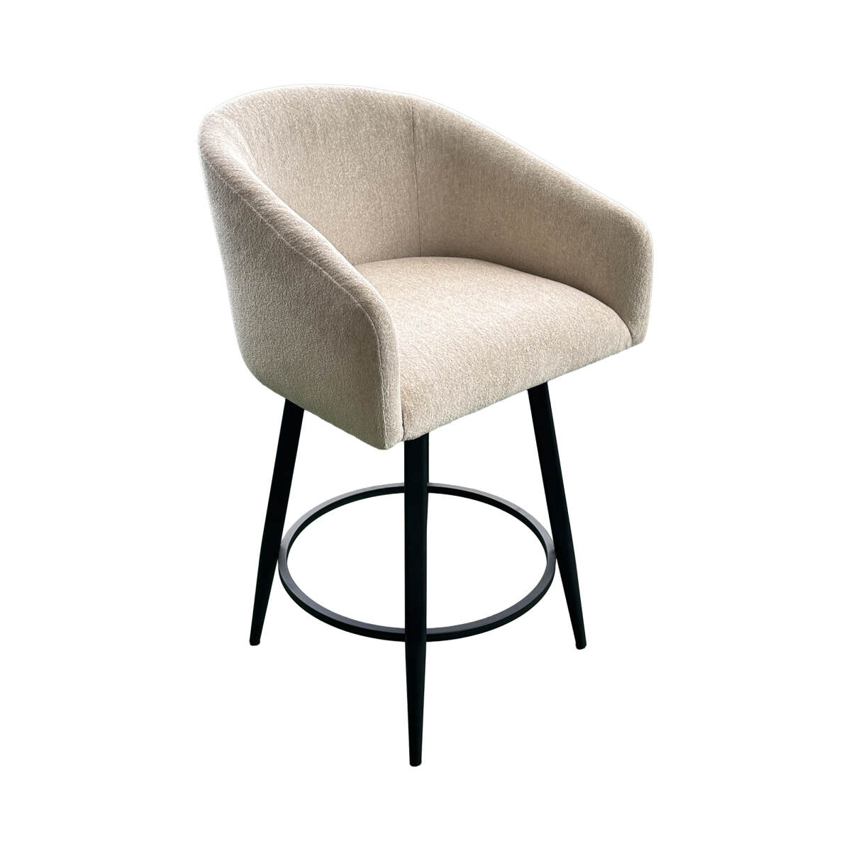 16d2c7607c8101dbffb5cd7cd4d48dcd Metal Base Barstool w-Barrel Seat - Champagne Fabric - Image 1