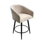 Metal Base Barstool w-Barrel Seat - Champagne Fabric