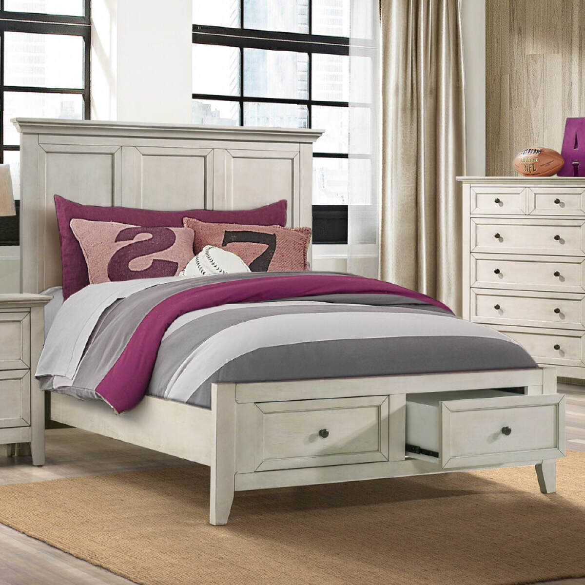 1bbe9d427cbf3b89a93e33067ba57ede San Mateo Youth Full Storage Bed | Rustic White - Image 1