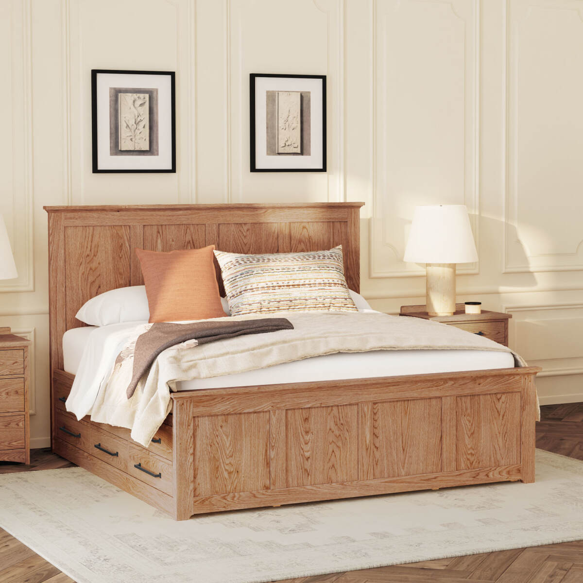 1e6f68913647698c732f000ba06a4b83 Oak Park King Captain's Bed w-12 Drawers | Taupe - Image 1