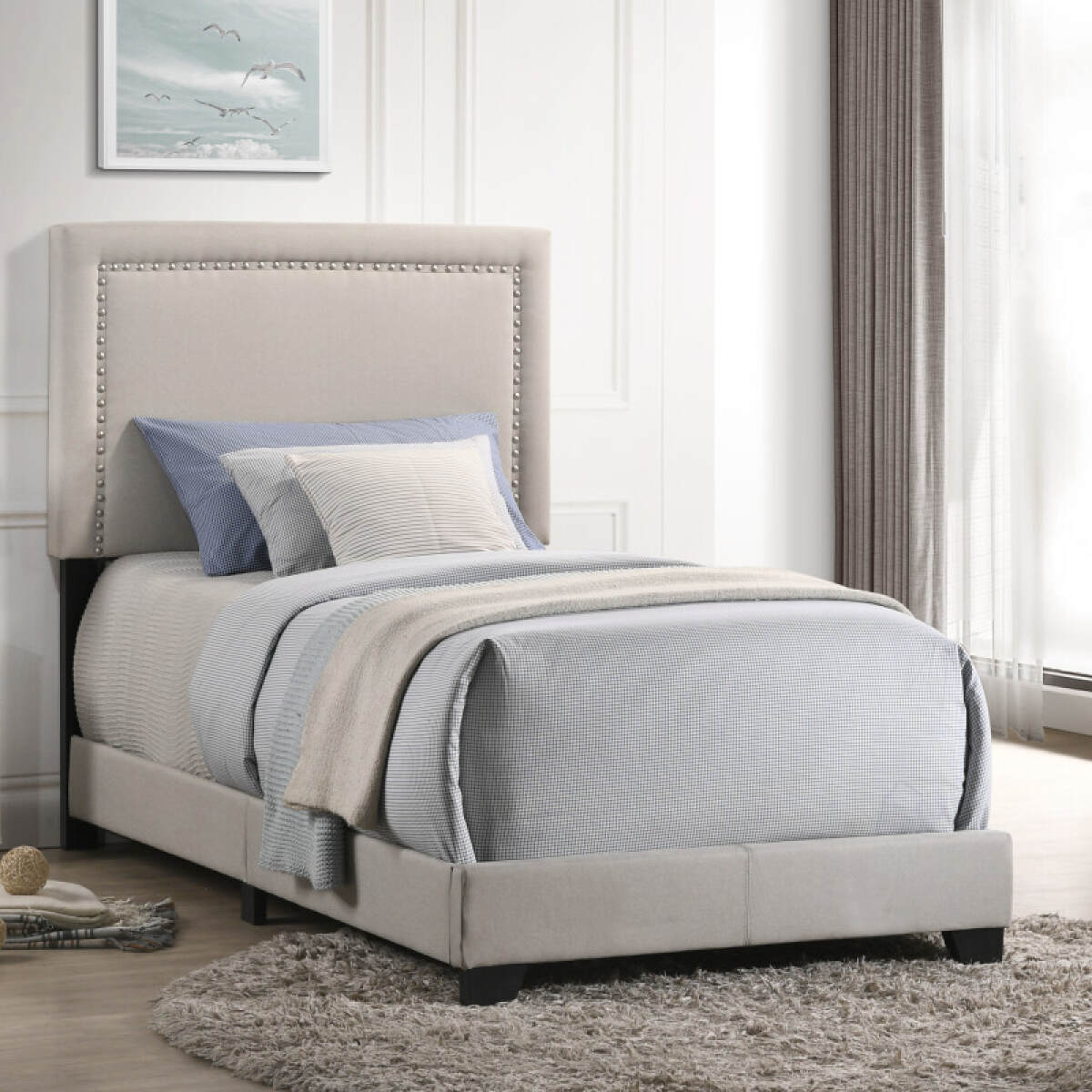 34a0ff76b568e09360cb21db7f16f257 Zion Upholstered Twin Bed - Image 1