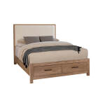 Lodge & Loft Wood Trim Upholstered Storage Bed - Ivory Cream Fabric - 842-551I-050B-502-555; 842-661I-066B-502-666