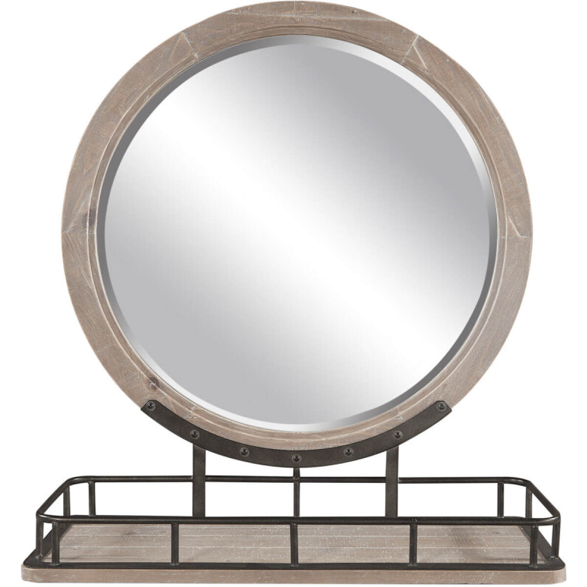 5e23c8edc9abfb8ff2f5587003b38e0b Foundry Round Mirror W/ Metal Base - Image 1