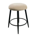 Metal Base Barstool w-Backless Seat - Champagne Fabric