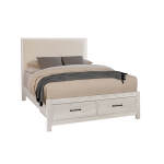 Lodge & Loft Wood Trim Upholstered Storage Bed - Ivory Cream Fabric - 844-551I-050B-502-555; 844-661I-066B-502-666