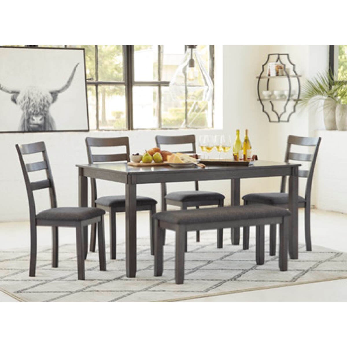 0196f8196677a530c7e8499ec4e6245a Bridson Dining Table and Chairs with Bench (Set of 6) - Image 1