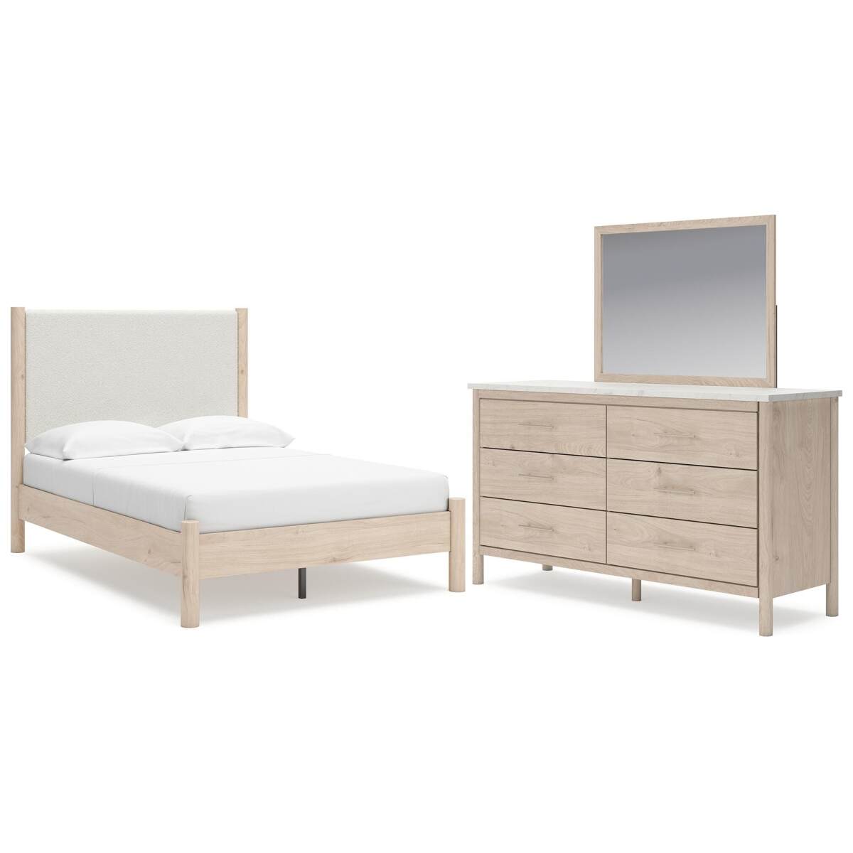 02f8f68b9119482f992cf219fc6de44a Cadmori Full Upholstered Panel Bed, Dresser and Mirror - Image 1