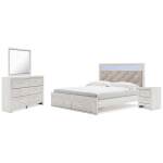 Altyra King Upholstered Panel Storage Bed, Dresser, Mirror and Nightstand