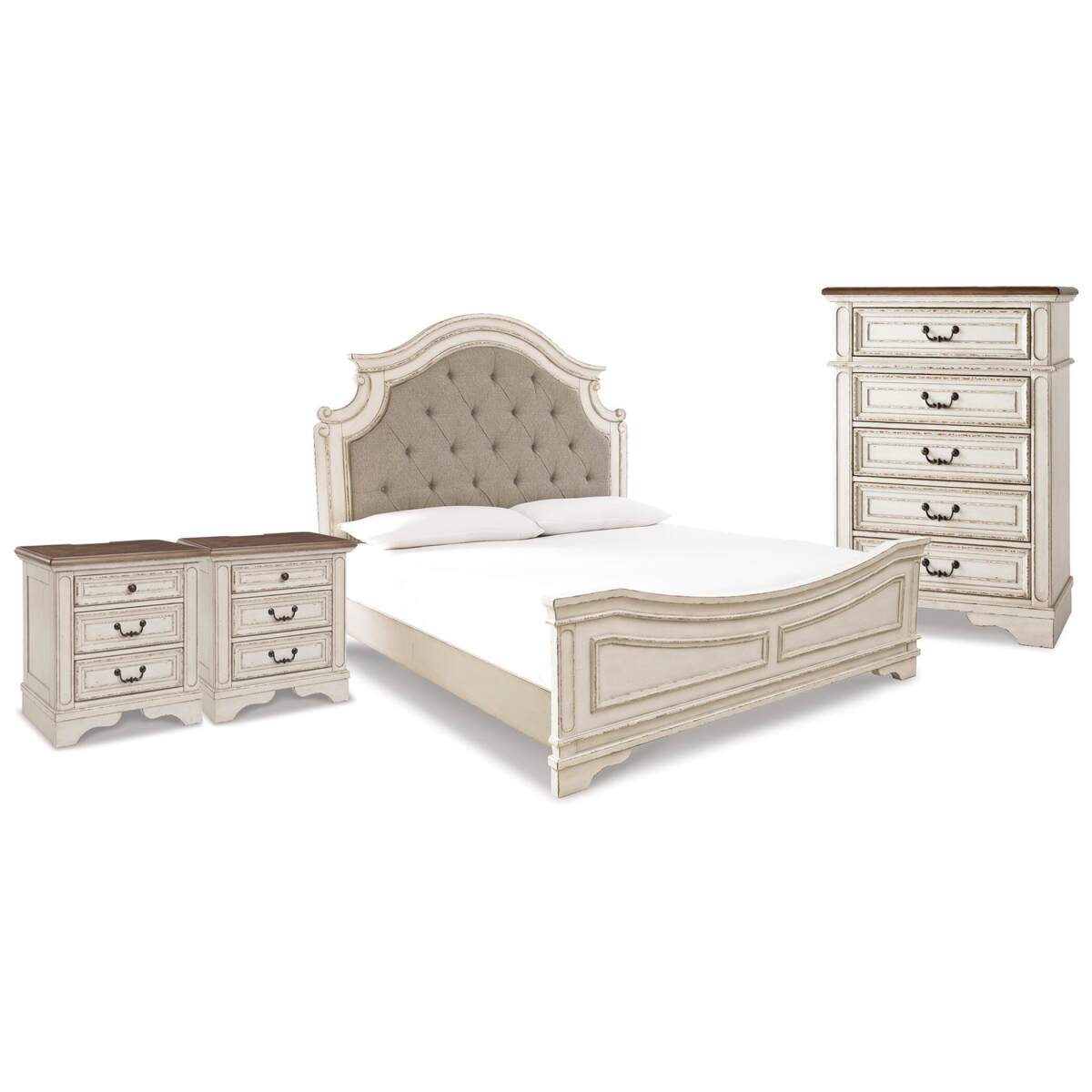 054b048b60d0ebf30d611a8c0d2989c0 Realyn King Upholstered Panel Bed, Chest and 2 Nightstands - Image 1