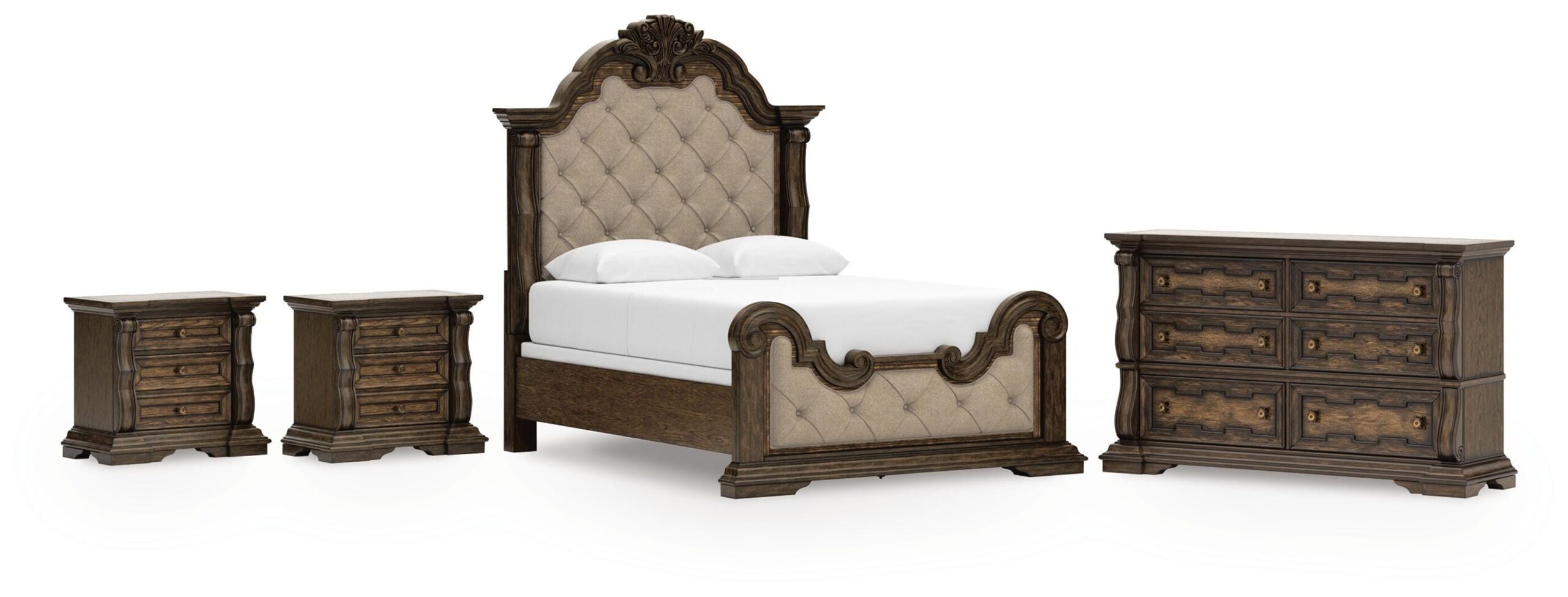 05638e8c1ae6921a5937f8b1ed704e4a Maylee Queen Upholstered Panel Bed, Dresser and 2 Nightstands - Image 1