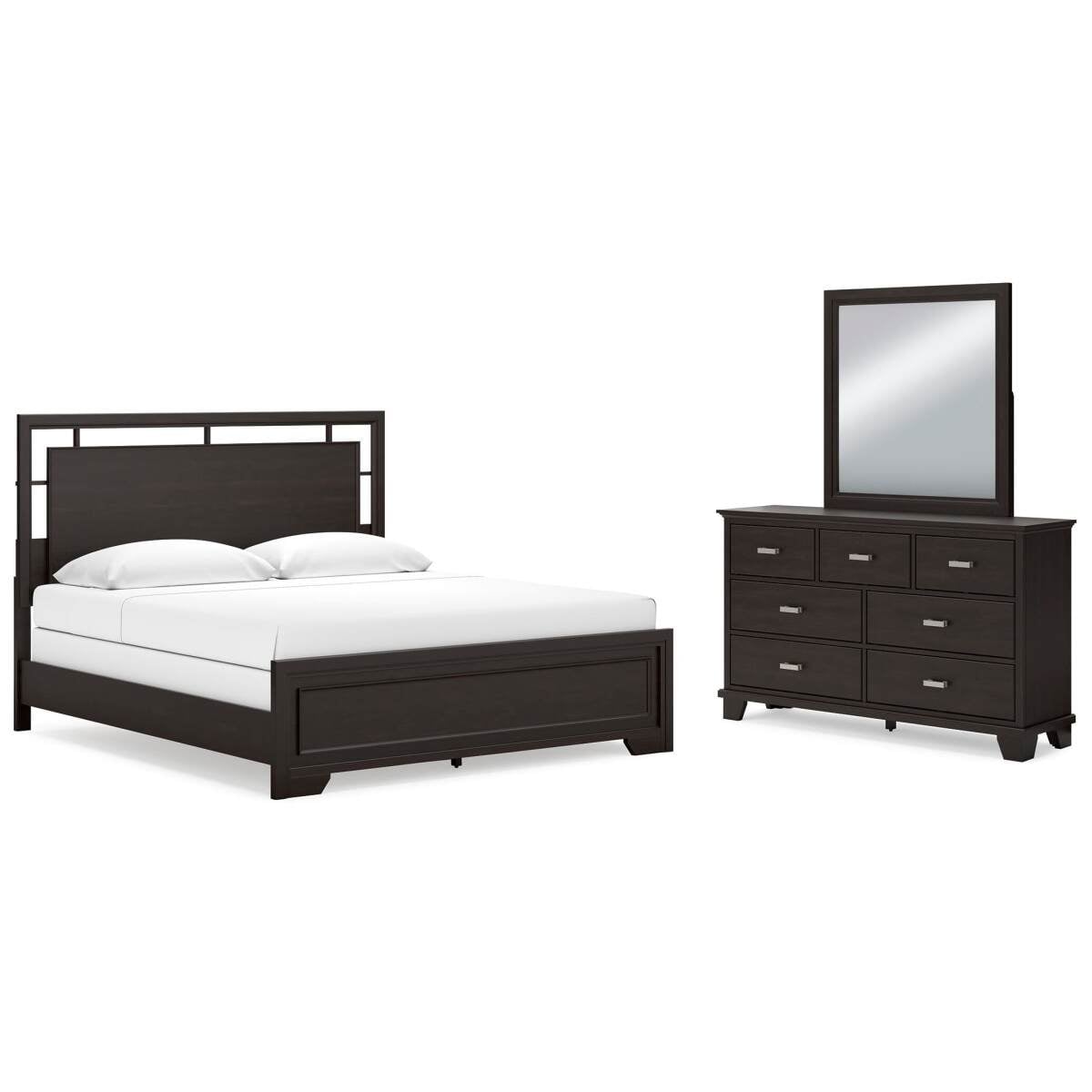 06a0d14955f7a833d359efbe5ba8e411 Covetown King Panel Bed, Dresser and Mirror - Image 1