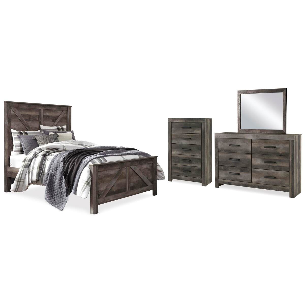 0789a164140643dc9e496efe7238fcd4 Wynnlow Queen Crossbuck Panel Bed, Dresser, Mirror and Chest - Image 1