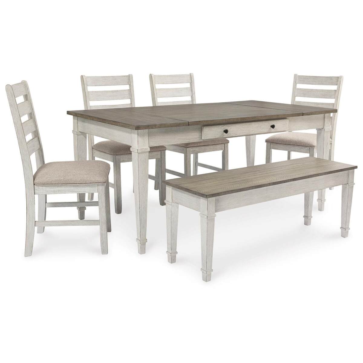 09f73bcbbbfed7d328fb622caf4163f2 Skempton Dining Table, 4 Chairs, and Bench - Image 1