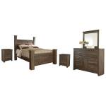 Juararo Queen Poster Bed with Mirrored Dresser and 2 Nightstands