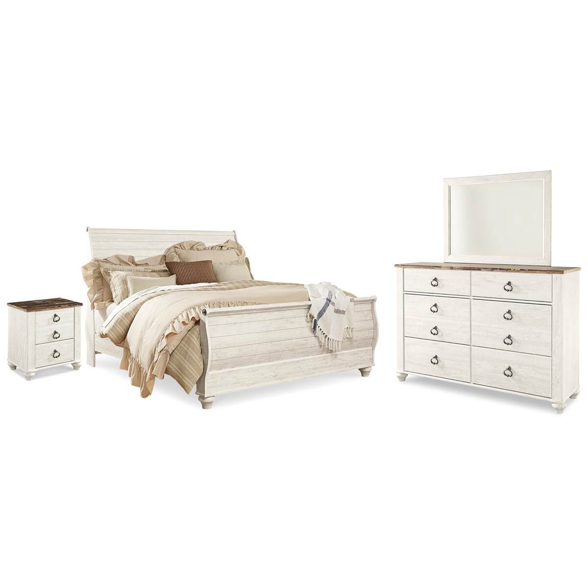 0a58b75c93102dd628d869ca0cff80de Willowton King Sleigh Bed, Dresser, Mirror and Nightstand - Image 1