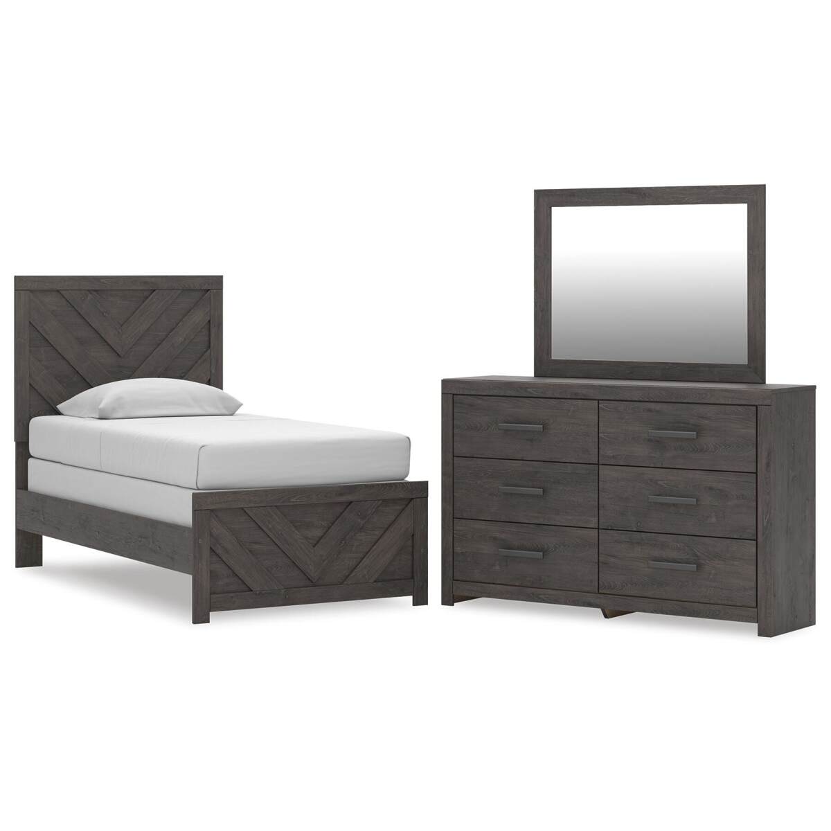 0abcf9f487ce251ed150d299e3d6946b Prendonea Twin Panel Bed, Dresser and Mirror - Image 1