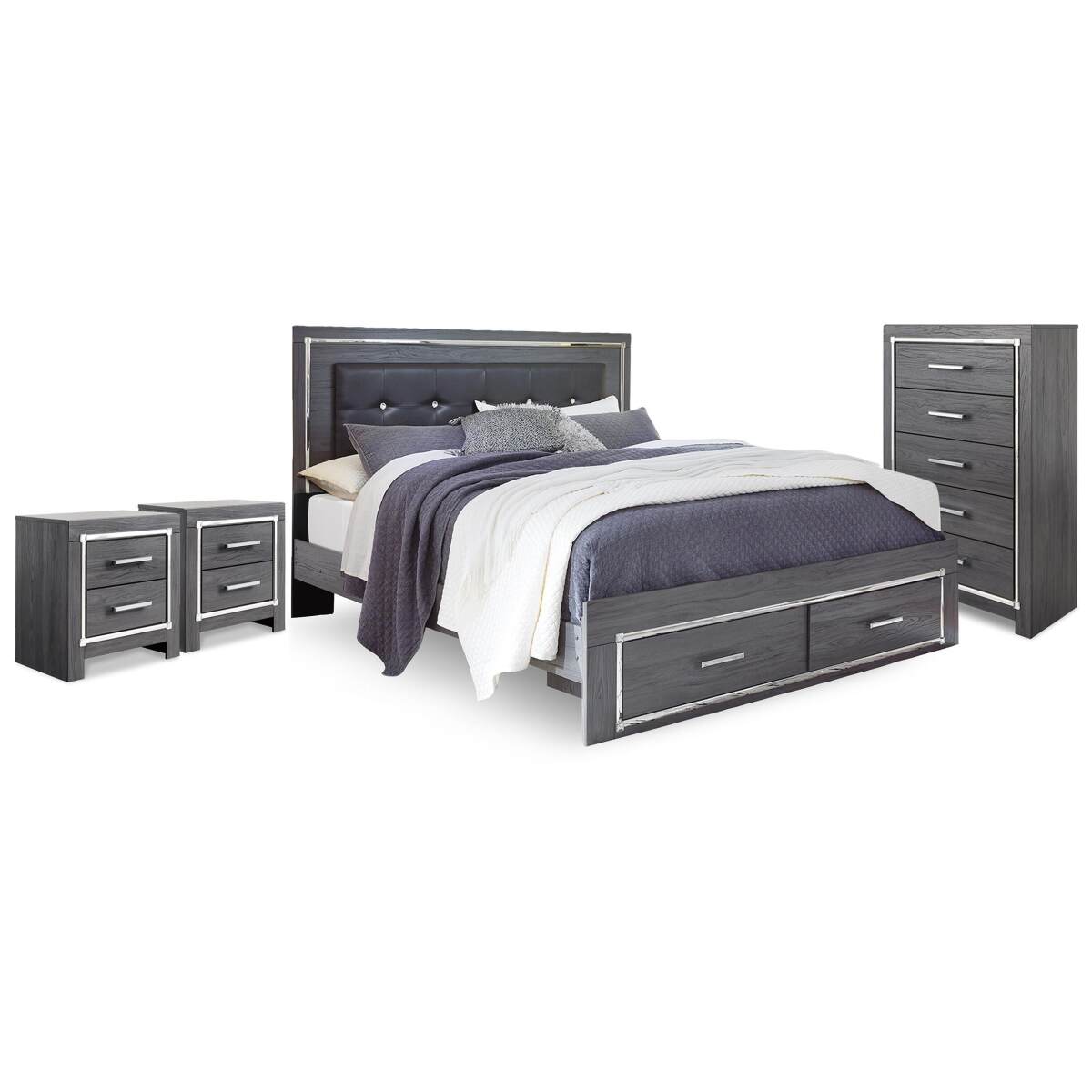 0d3767e0ae5ee629b42593598ed9f910 Lodanna King Panel Storage Bed, Chest and 2 Nightstands - Image 1