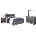 Lodanna King Upholstered Storage Bed, Dresser, Mirror, and Nightstand