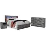 Baystorm King Panel Storage Bed, Dresser and Nightstand
