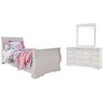 Anarasia Twin Sleigh Bed, Dresser and Mirror