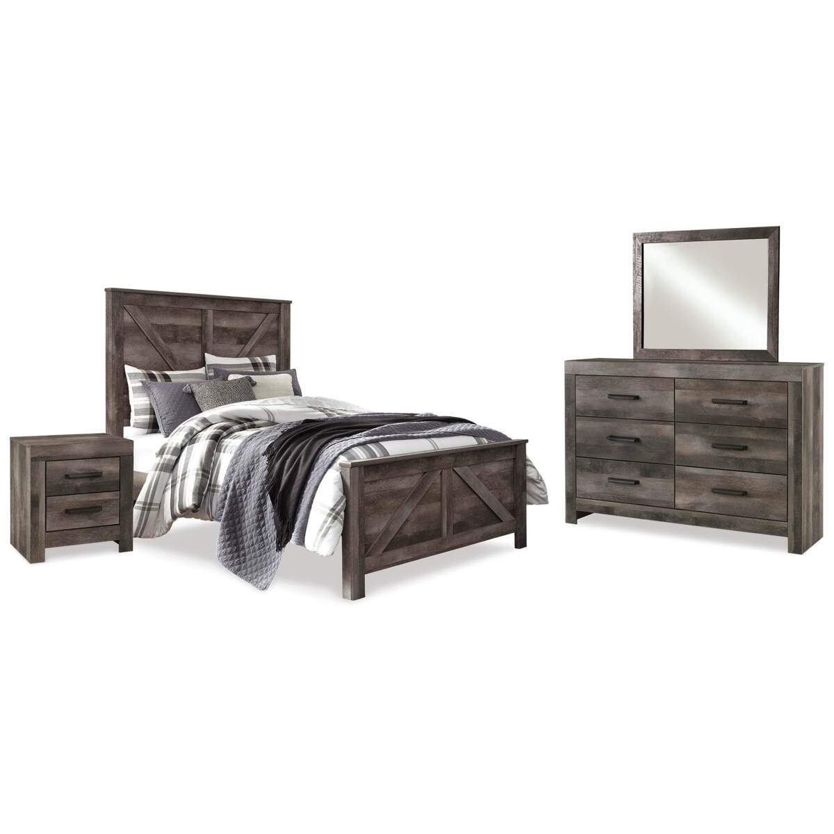 11cd8260dc1fa949f246e6e2c770b05a Wynnlow Queen Crossbuck Panel Bed, Dresser, Mirror, and Nightstand - Image 1