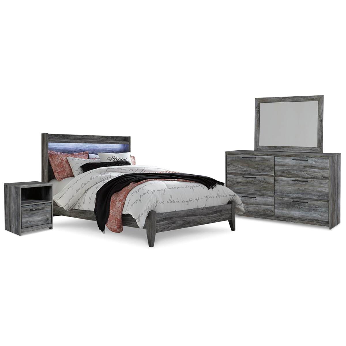 16297c611ac37661effeaf79f671c7a7 Baystorm Queen Panel Bed, Dresser, Mirror and Nightstand - Image 1