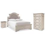 Realyn Full Upholstered Panel Bed, Chest and Nightstand