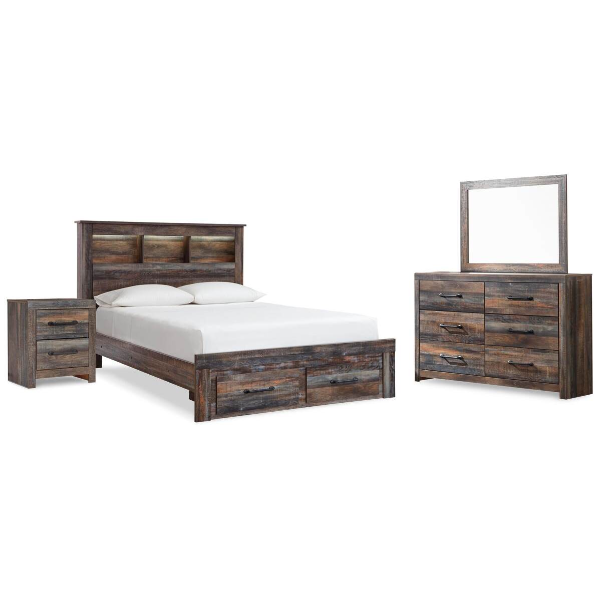 169a47f33c857ab61166bd5435dba148 Drystan Queen Bookcase Storage Bed, Dresser, Mirror and Nightstand - Image 1