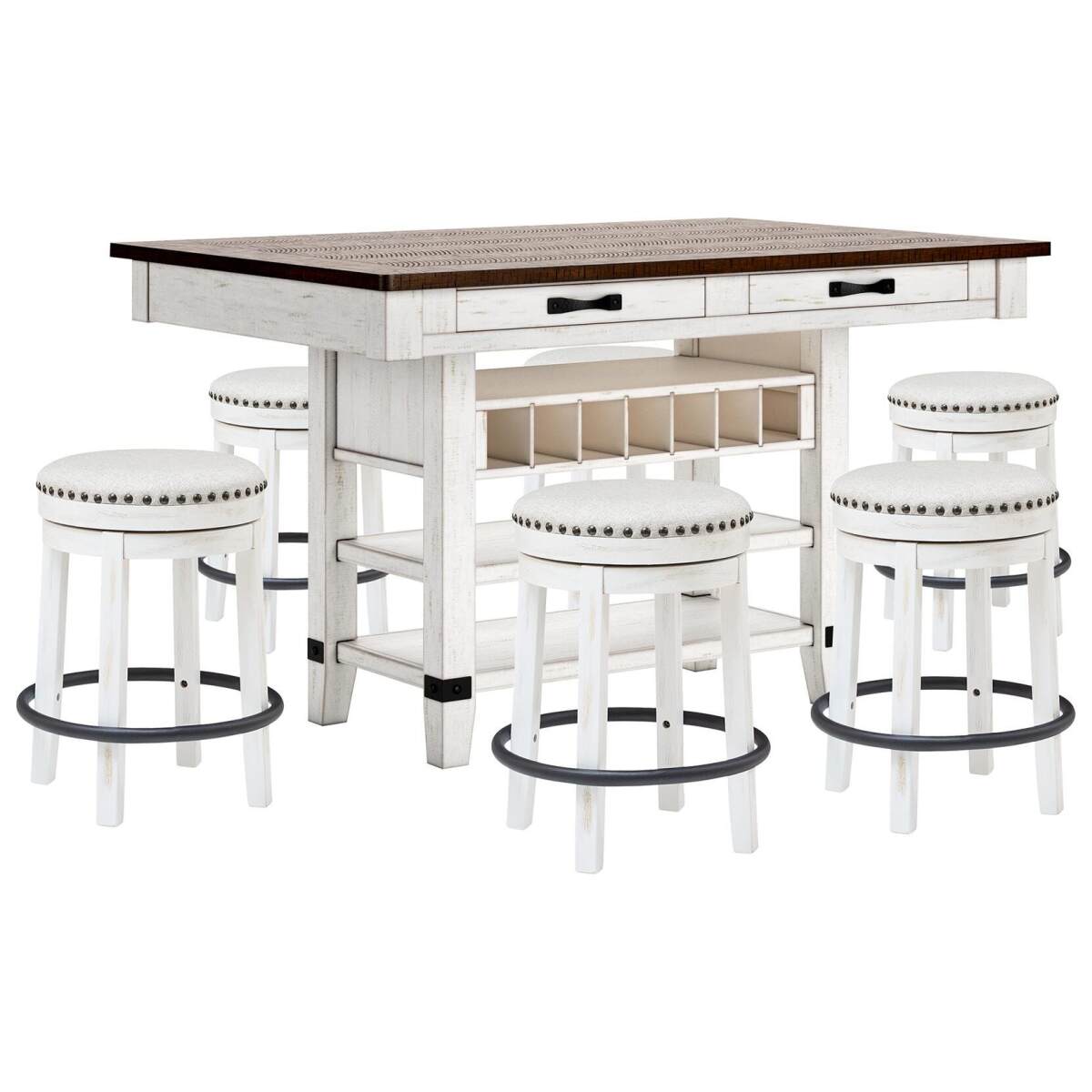 18d8dda83f6f2fbfb53b91f369a45b02 Valebeck Counter Height Dining Table and 6 Barstools - Image 1