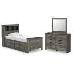 Frandern Twin Bookcase Bed with Storage, Dresser and Mirror