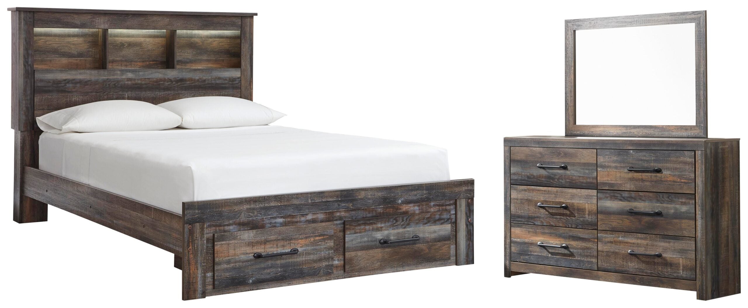 196b5a205e26c0132319b0e0decd760a Drystan Queen Bookcase Storage Bed, Dresser and Mirror - Image 1