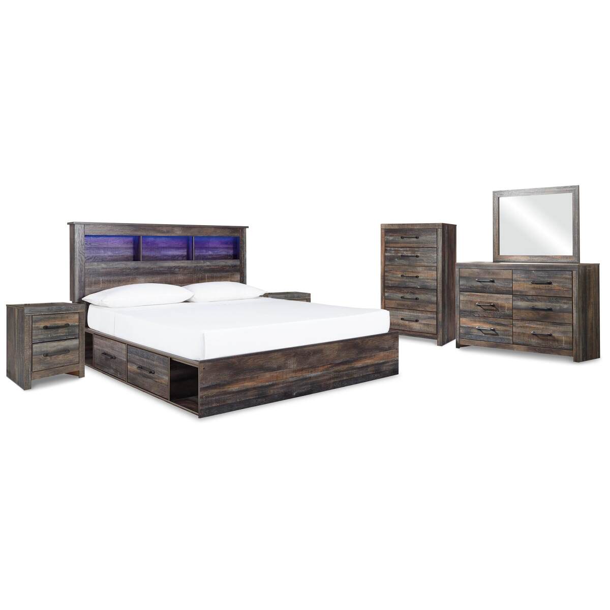 199260d69c95d1945487d8f0c0bb5f72 Drystan King Bookcase Storage Bed, Dresser, Mirror, Chest and 2 Nightstands - Image 1