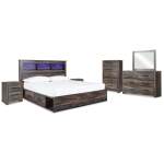 Drystan King Bookcase Storage Bed, Dresser, Mirror, Chest and 2 Nightstands