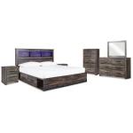 Drystan King Bookcase Storage Bed, Dresser, Mirror, Chest and 2 Nightstands