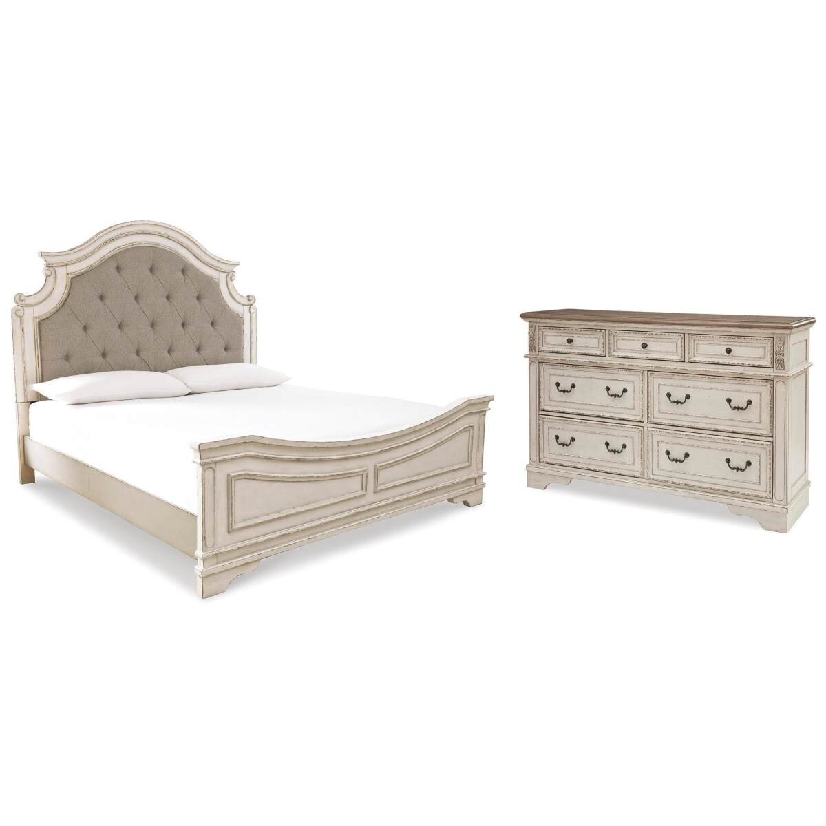 1da0c6ab7bf839a1e4be6194879cc6d6 Realyn King Upholstered Panel Bed and Dresser - Image 1