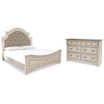Realyn King Upholstered Panel Bed and Dresser