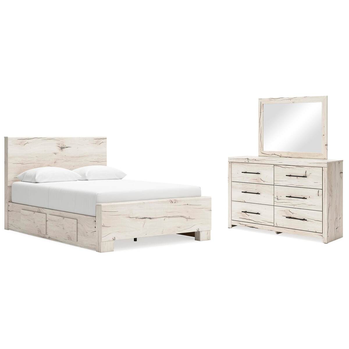 1eb89c7b18910a2ea1169e7425d4dac4 Lawroy Queen Panel Bed with Storage, Dresser and Mirror - Image 1