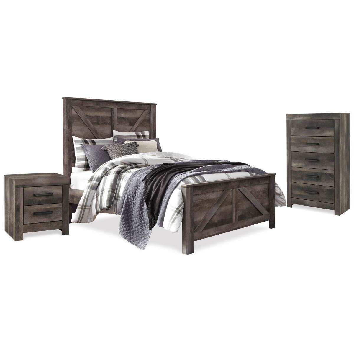 1f30cc59b49dca9b4a0918f2a808f31c Wynnlow Queen Crossbuck Panel Bed, Chest and Nightstand - Image 1
