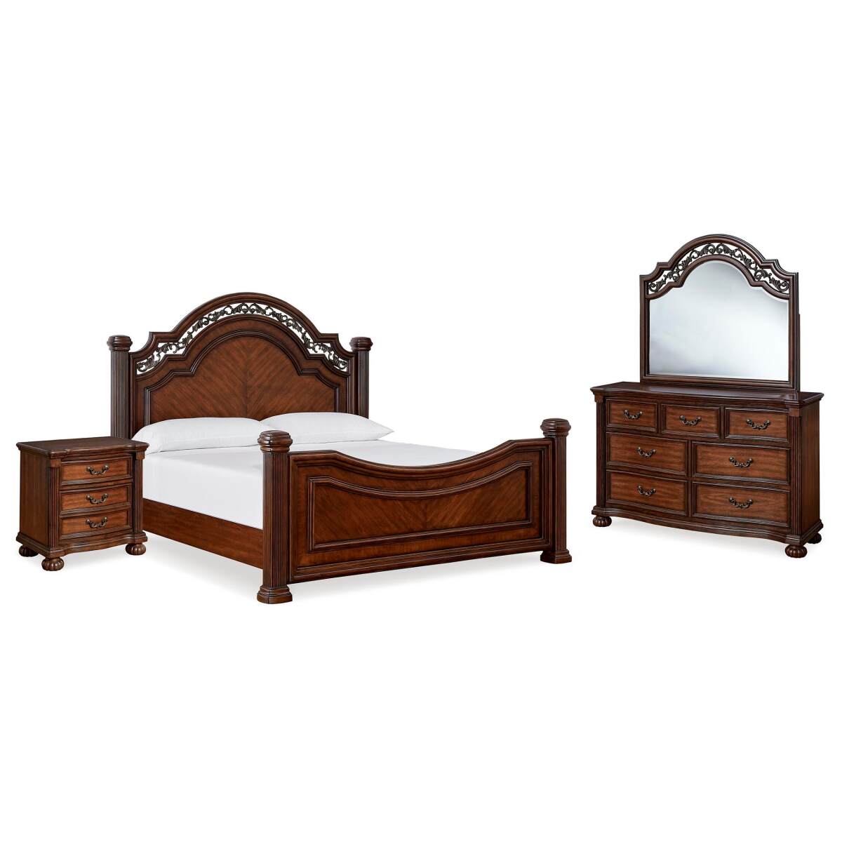 20de92b9e793df99e554e0b4ff46e857 Lavinton Queen Poster Bed, Dresser, Mirror and Nightstand - Image 1