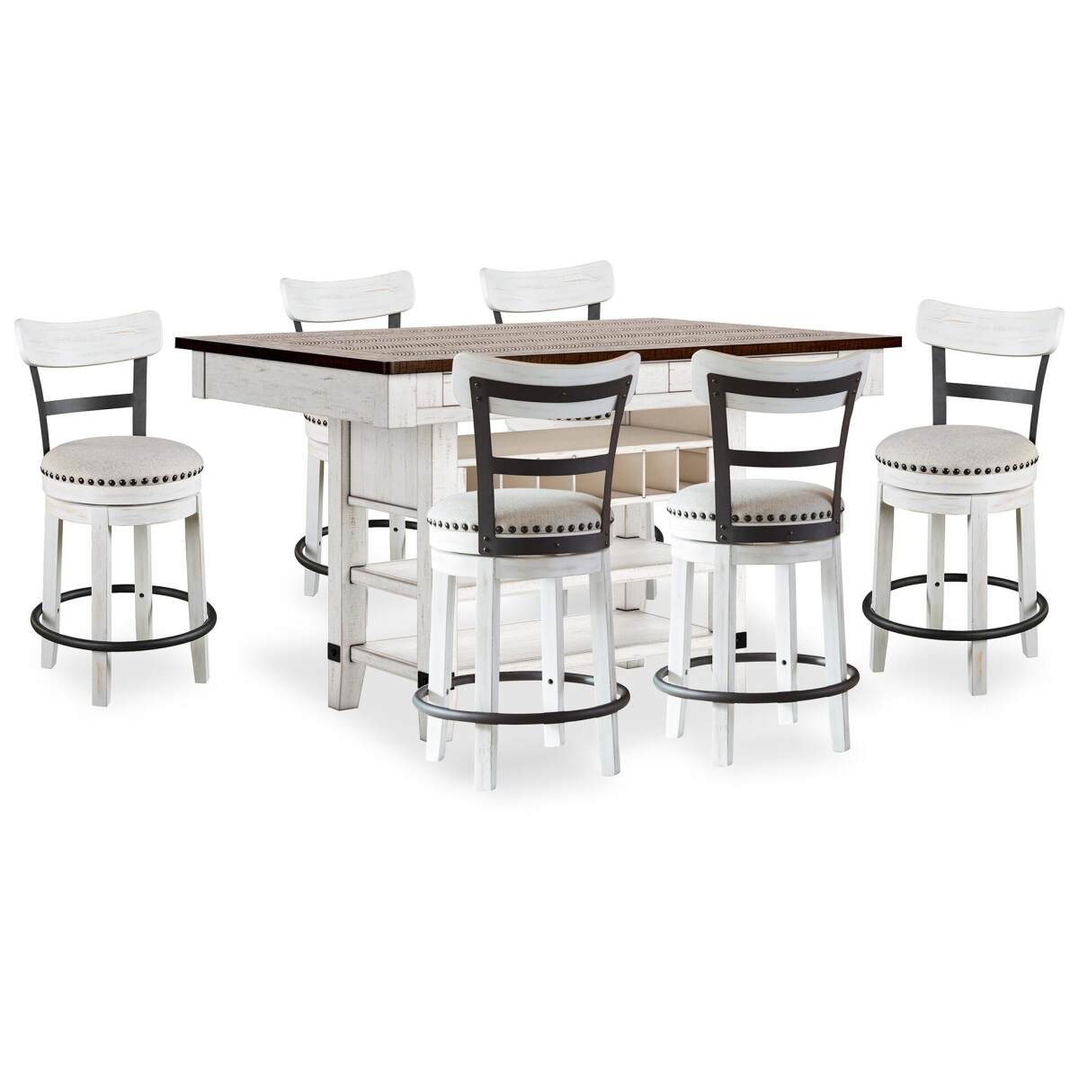 216fa6779f7bd2cf7ffe751cb7642ad1 Valebeck Counter Height Dining Table and 6 Chairs - Image 1