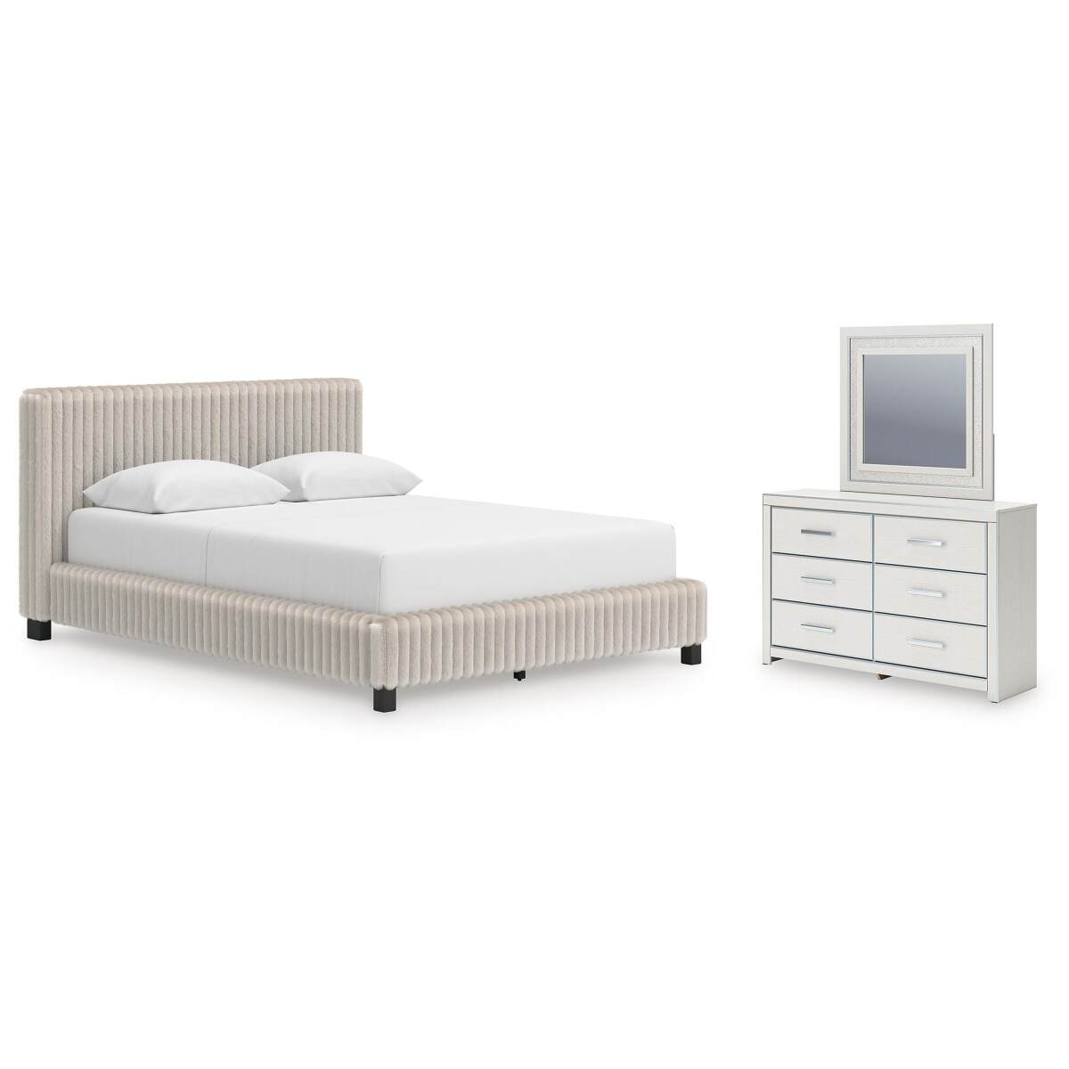 23ba78377036da5b9ec256918862ba31 Zuraleus Queen Upholstered Bed, Dresser and Mirror - Image 1