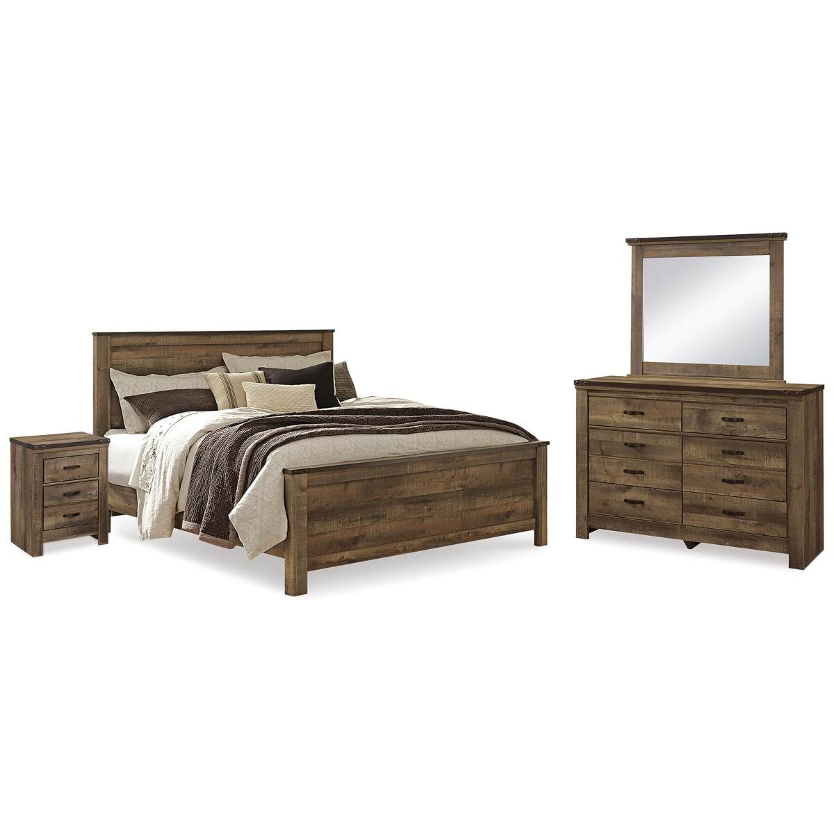 25200a21e3d527c32a9317ef981770b1 Trinell King Panel Bed, Dresser, Mirror and Nightstand - Image 1