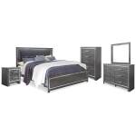 Lodanna King Upholstered Panel Bed, Dresser, Mirror, Chest and Nightstand