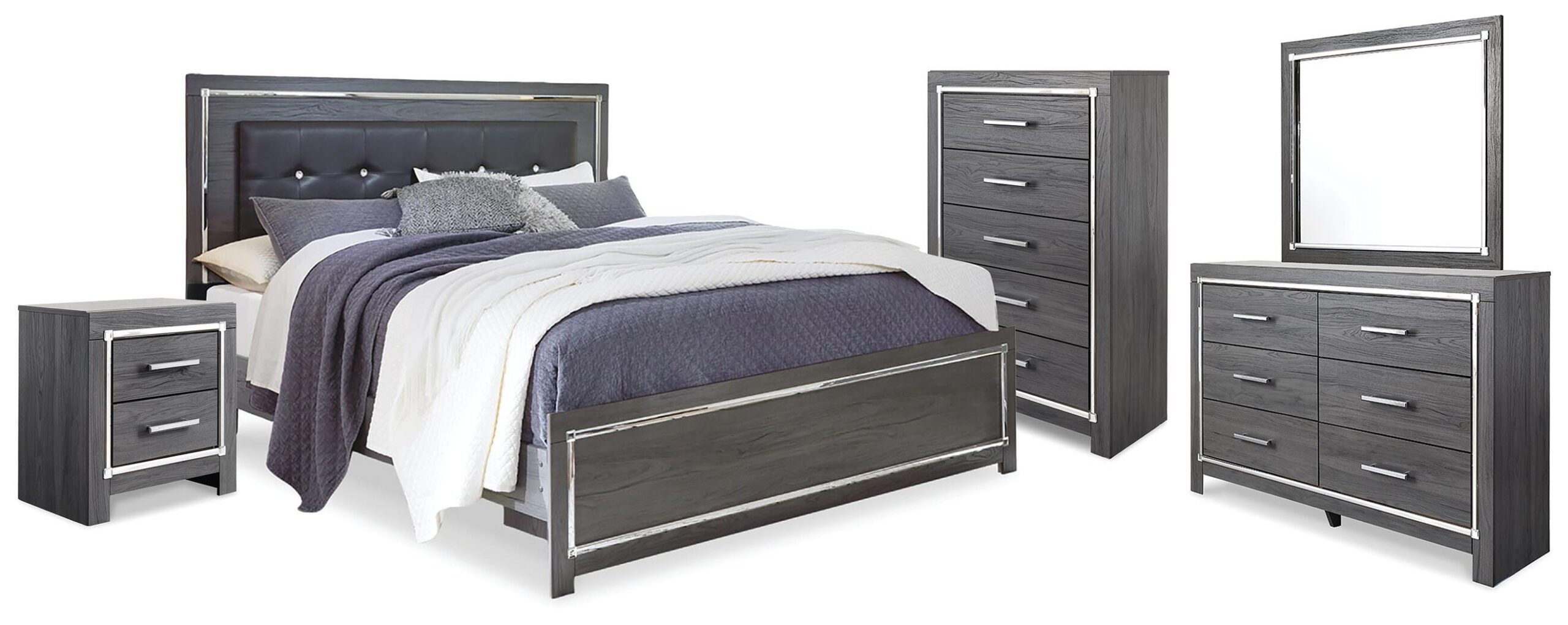 260a8d019f74ebe82e13701439edfae7 Lodanna King Upholstered Panel Bed, Dresser, Mirror, Chest and Nightstand - Image 1